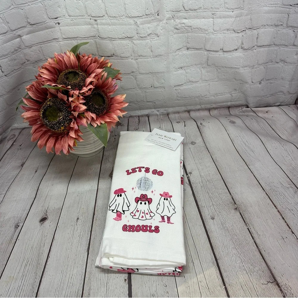 NWT kitchen towel halloween cowgirl western ghosts "let's go ghouls" sparkle